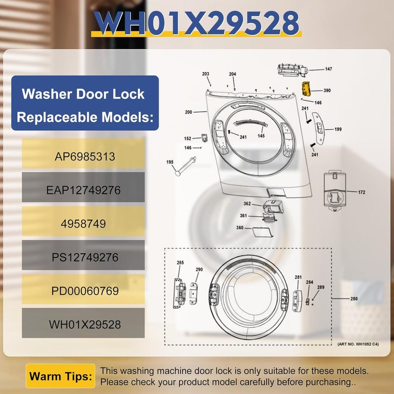 Garsoo Upgrade WH01X29528 Washer Door Lock (OEM) Compatible with ge Washing Machine, Replacement AP6985313, EAP12749276, 4958749, PS12749276, PD00060769. 3-Year Warranty - Image 3